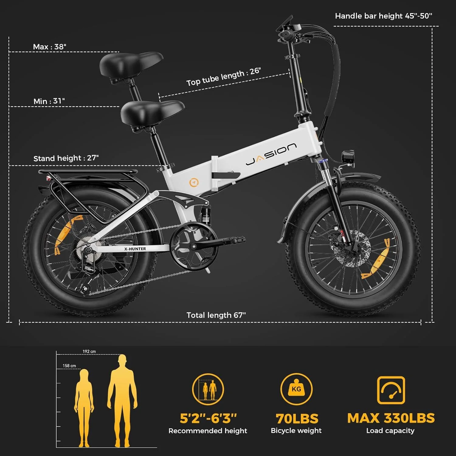 Jasion X-Hunter 20in Folding Fat Tire Electric Bike, 750W