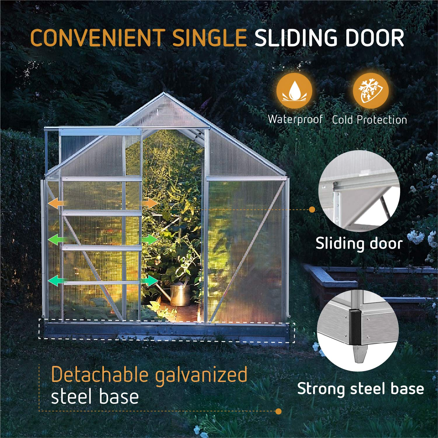 Aluminum Green House with Sliding Door and 2 Ventilation Window