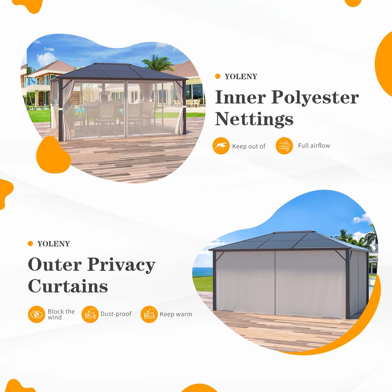Hardtop Polycarbonate Gazebo Canopy Curtains Aluminum Frame