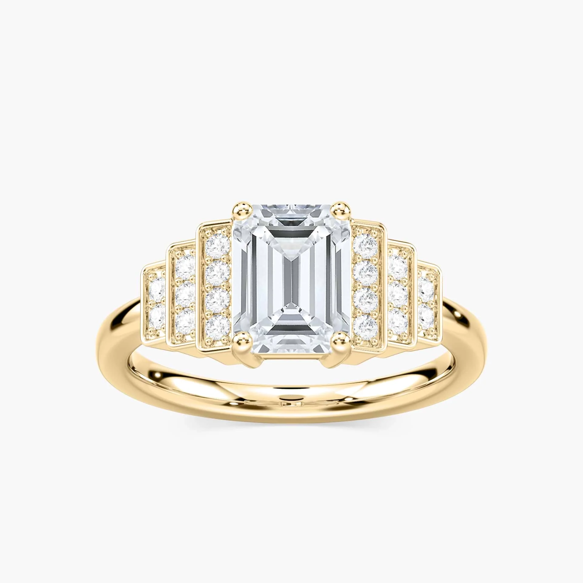 Vivienne Emerald Lab Grown Diamond Vintage Antique Side Stone Engagement Ring