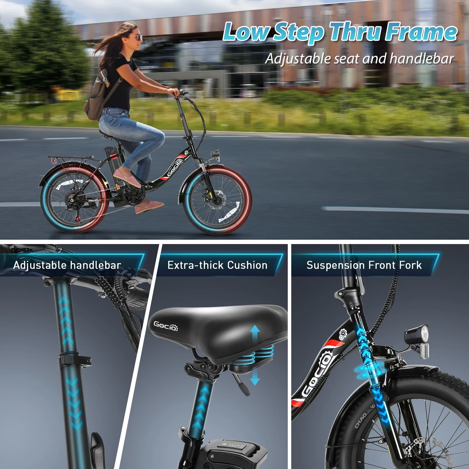 Gocio 20in Folding Electric Commuter Bike, 500W Peak, 48V 10.4Ah