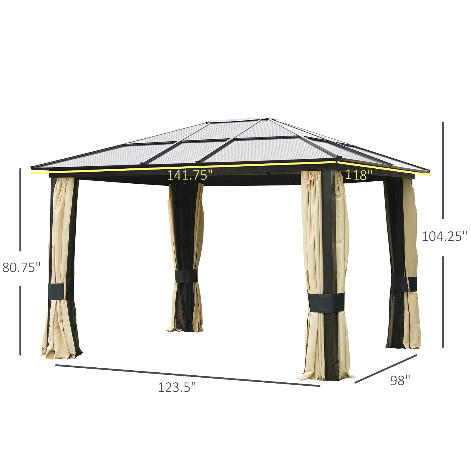 12'L x 10'W Hard Top Gazebo Canopy Sunshelter Waterproof Sun