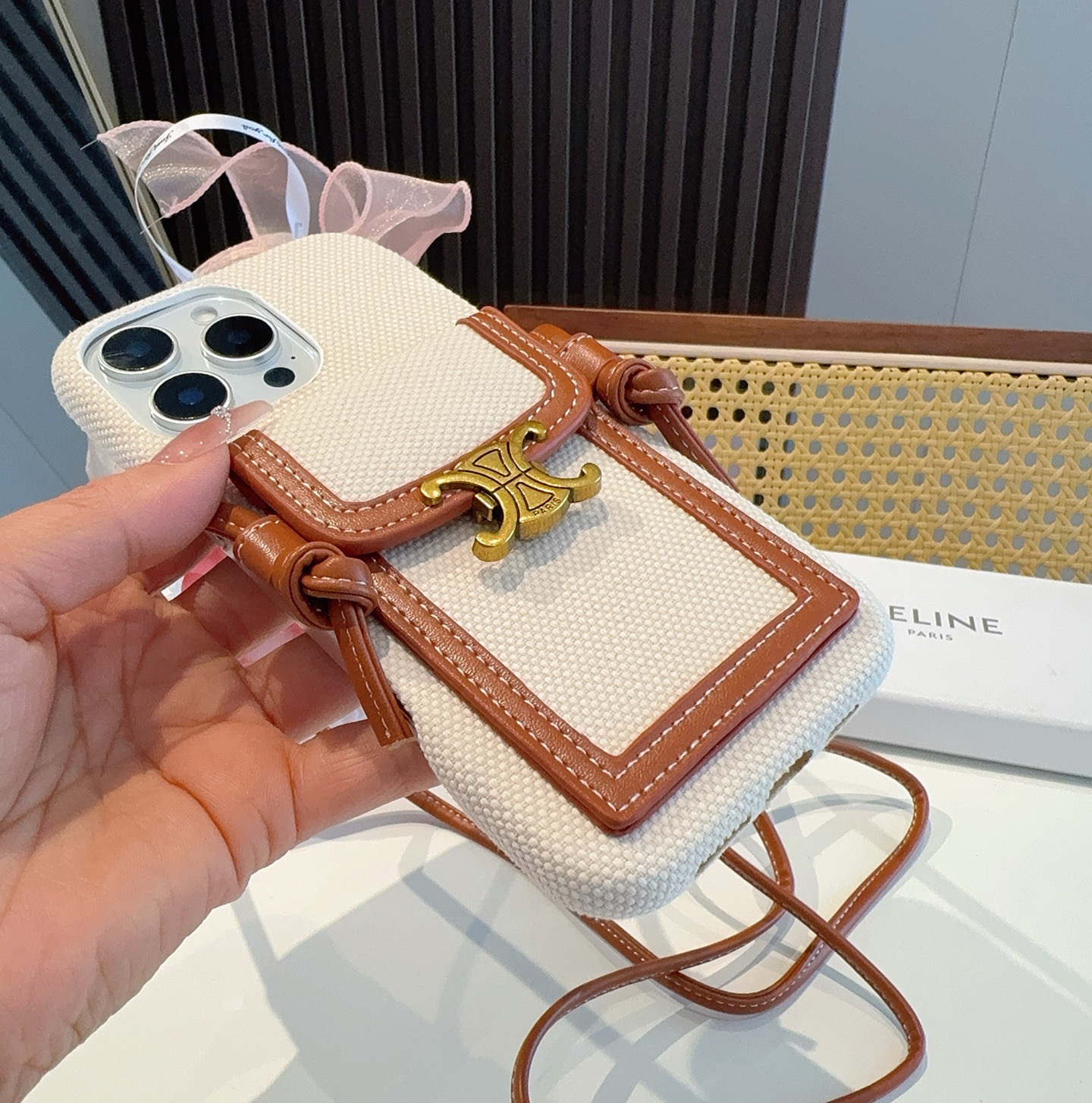 Celine Triomphe Monogram Card Slot Crossbody Phone Case