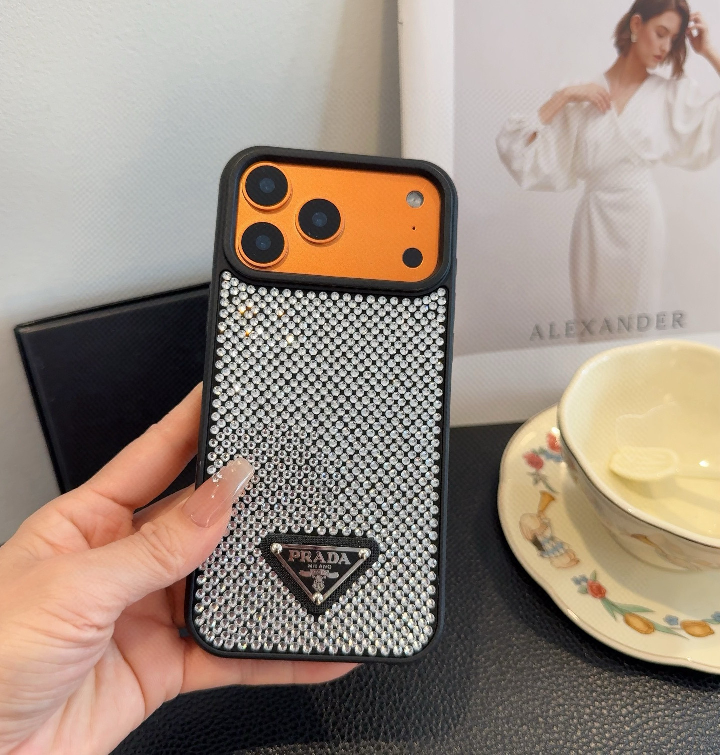 Prada Style Bling Diamond Phone Case with Triangular Logo