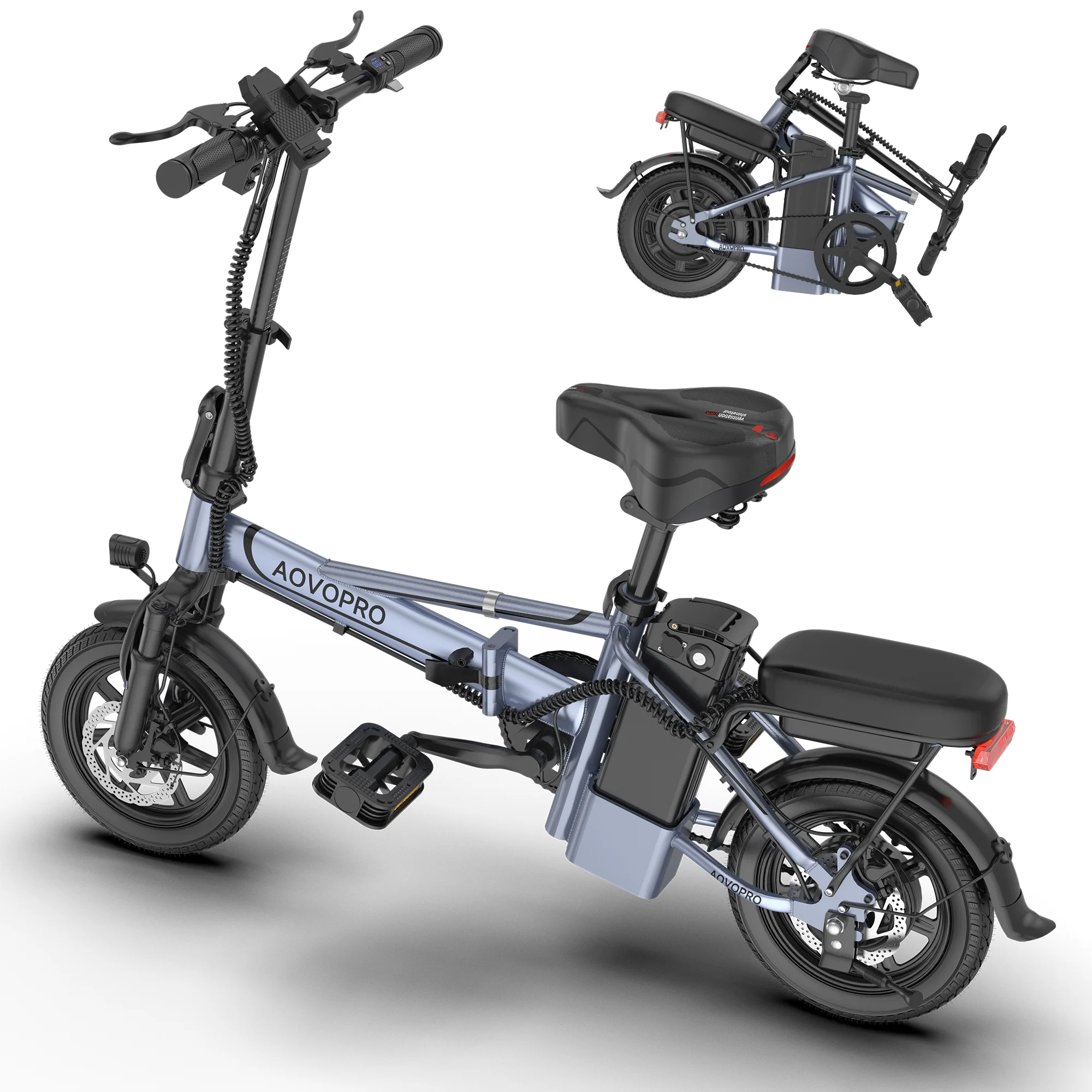 AOVOPRO EB60 14in Folding Electric Bike, 500W, Two Seats