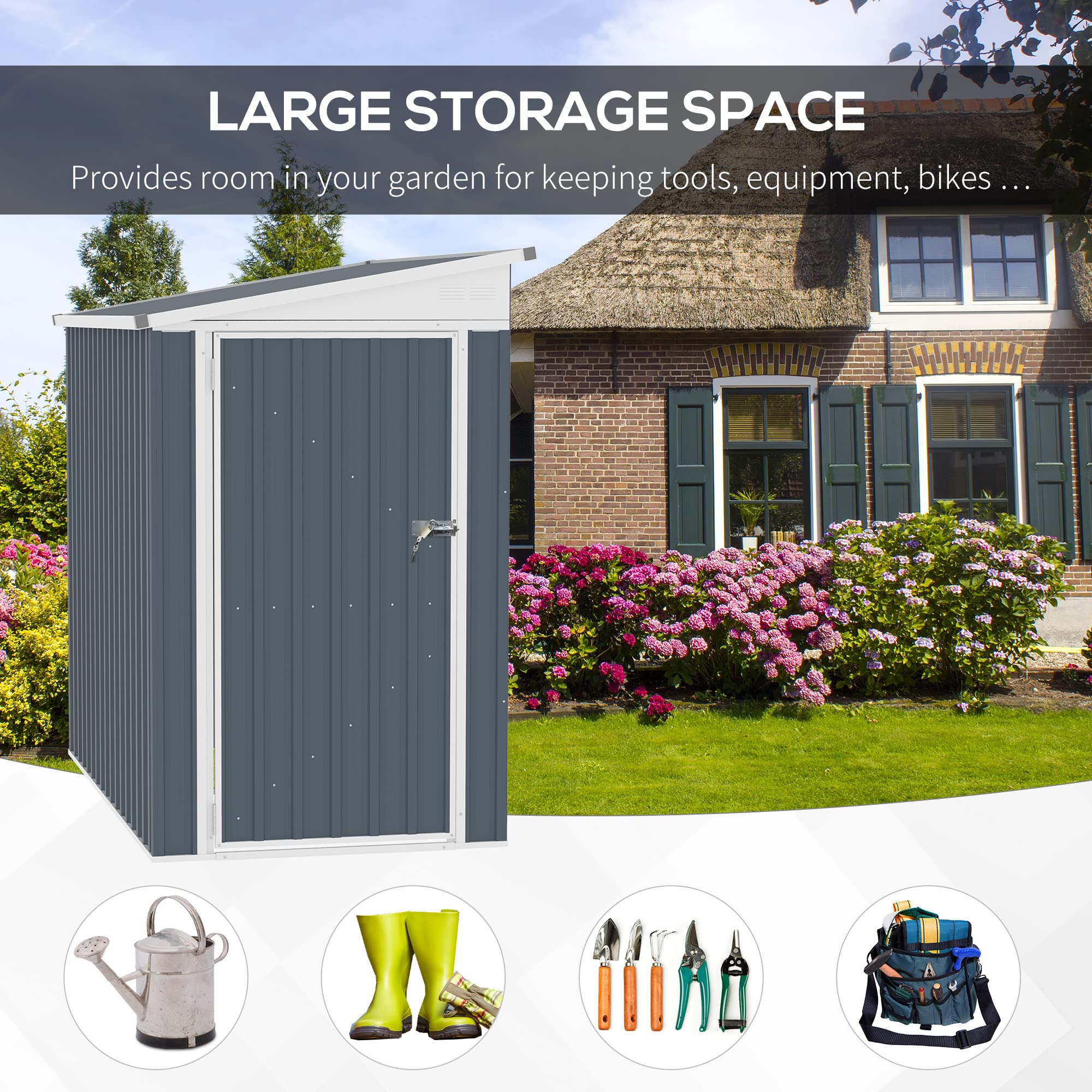 4' x 8' Steel Sloping Metal Tool House with