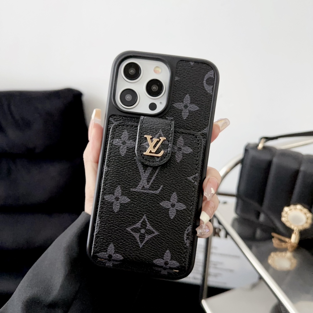 Designer Monogram Card Holder Phone Case with LV & GG Metal Buckle