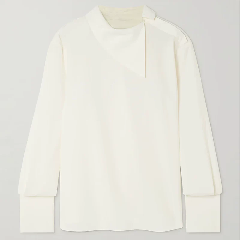 Fashionable versatile asymmetrical lapel long sleeve shirt
