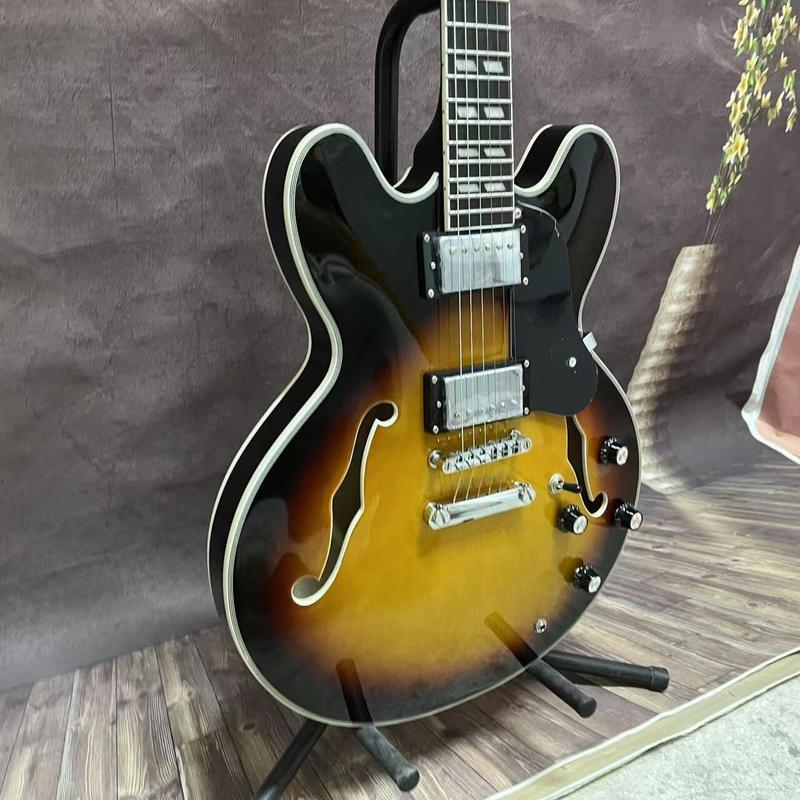 Custom ES-335 Electric Guitar Semi-Hollow Body Caramellato sunburst maple body