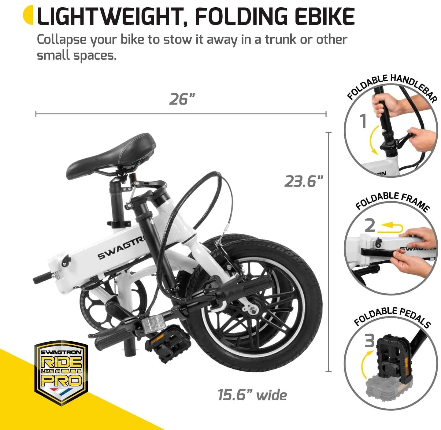 Swagtron EB-5 Folding Electric Bike, Recertified