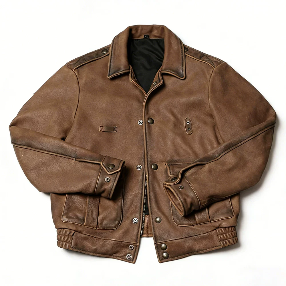 Men's retro old head layer thick soft cowhide jacket