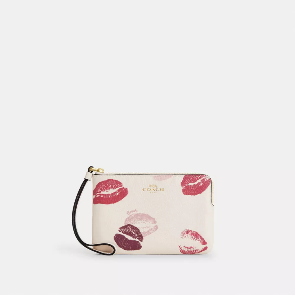 Corner Zip Wristlet With Lips Print