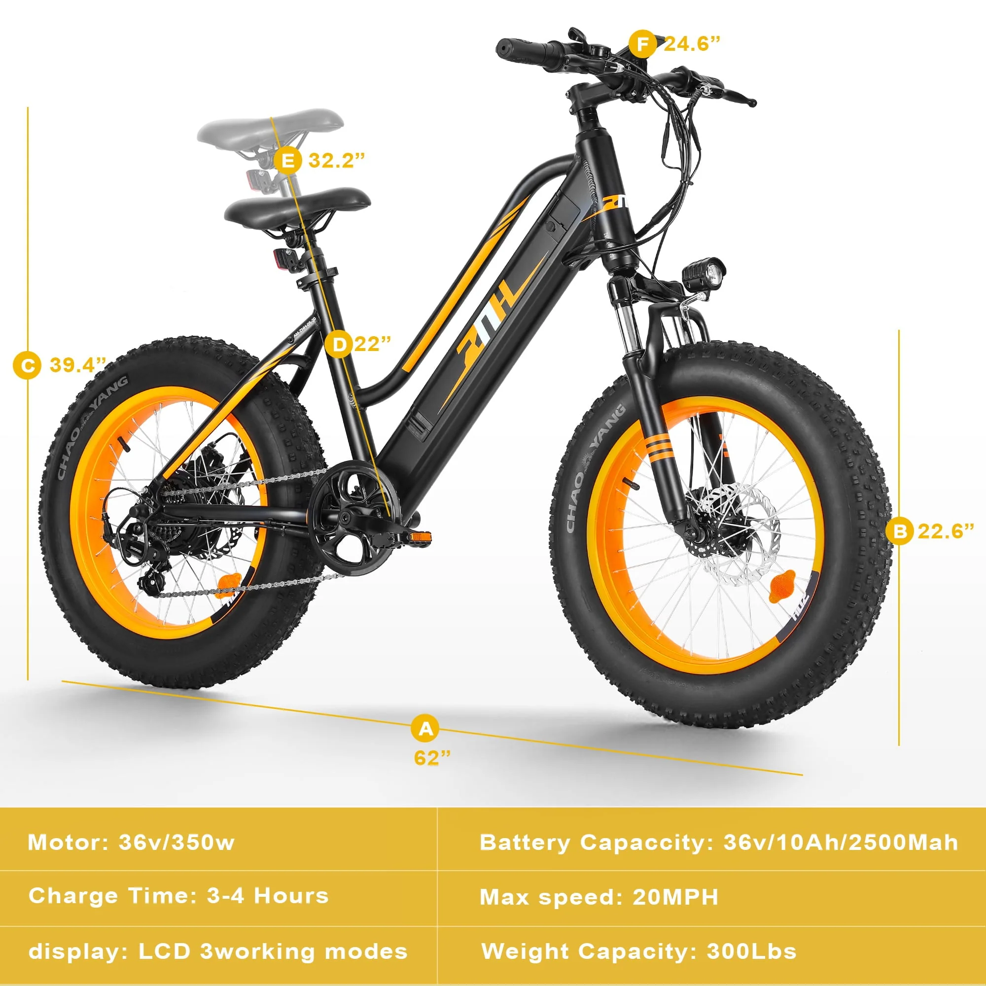 ZNH 20in Fat Tire Electric Bike, 350W, 36V 10Ah