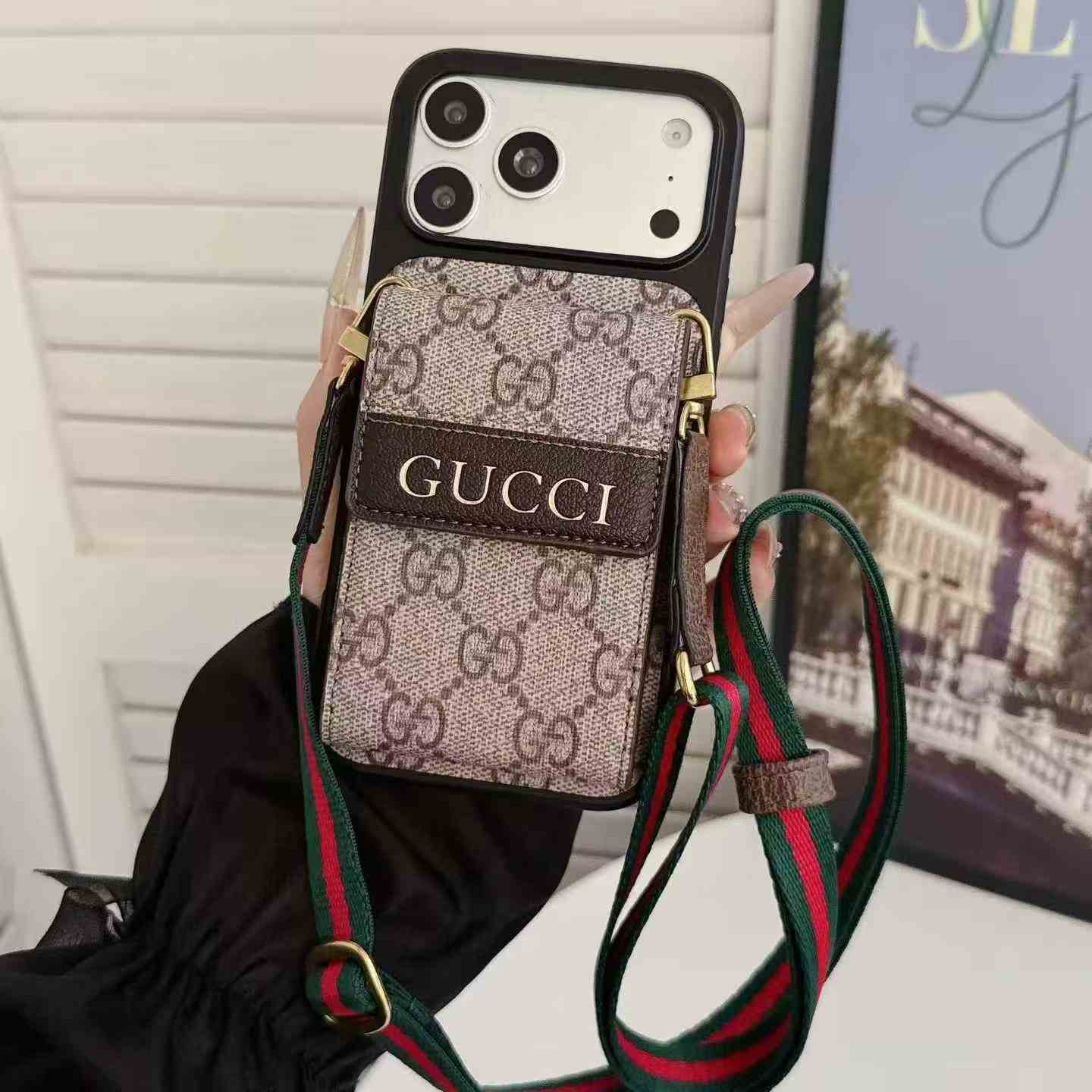 Vintage Pattern Card Holder Foldable Phone Case With Detachable Crossbody Strap For Samsung Z Flip Series