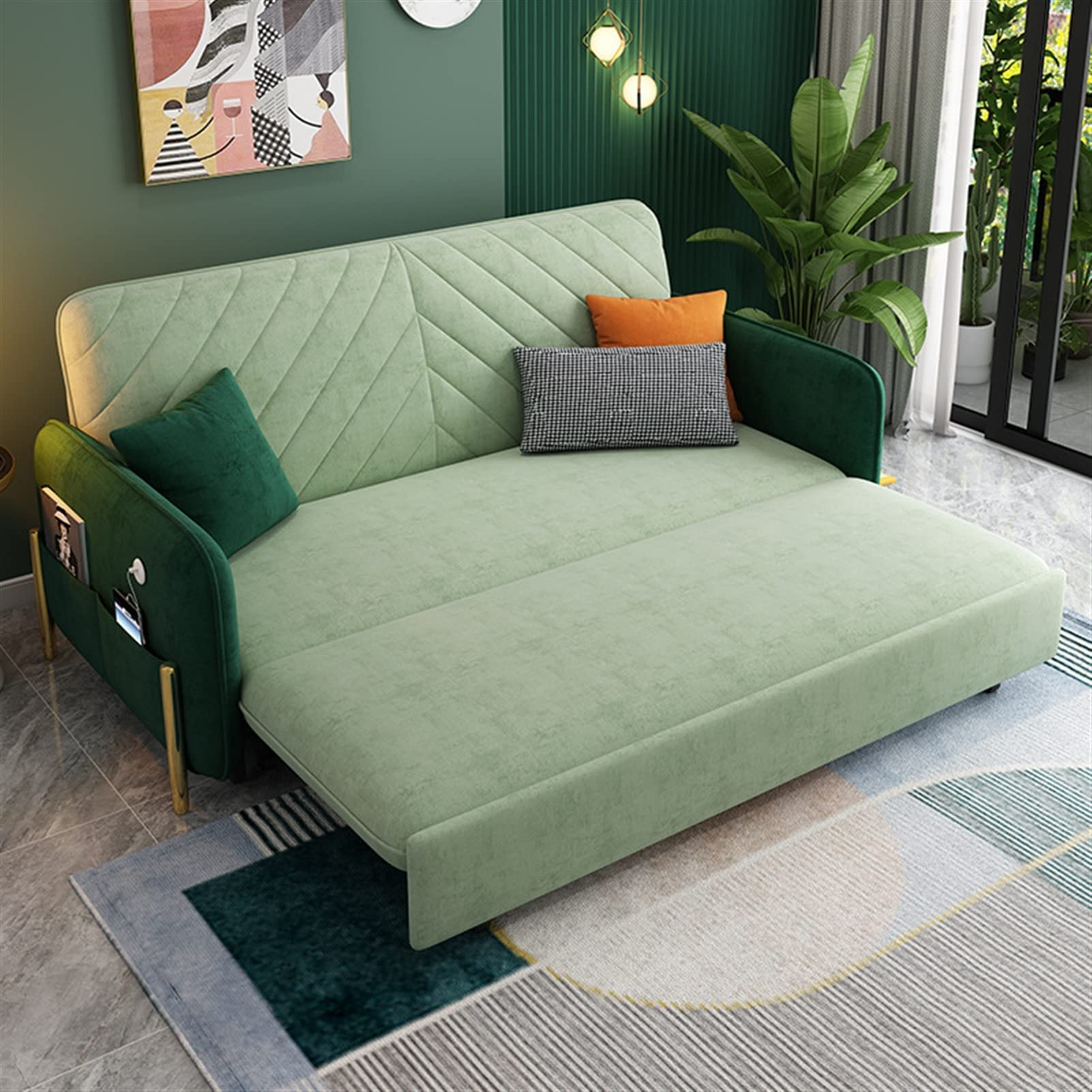 King Bed Sofa Green Upholstered Convertible Sofa