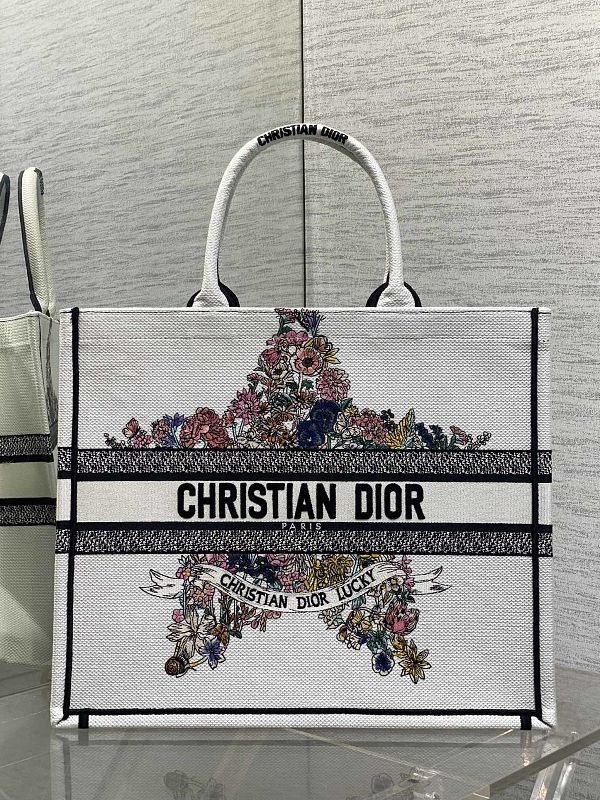 Dior Book Tote Large White Butterfly