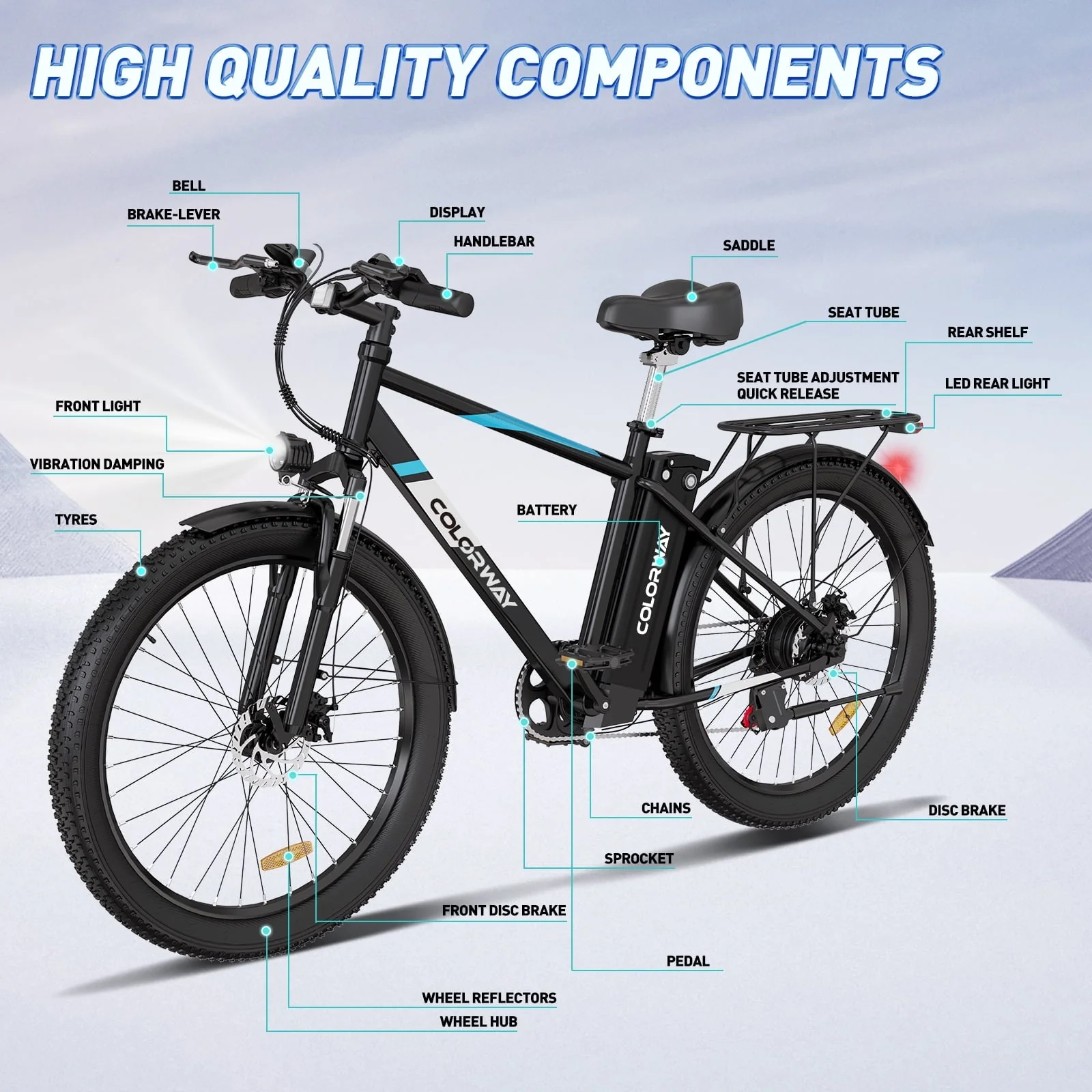 COLORWAY 26in Fat Tire Electric Cruiser Bike, 500W, 36V 15Ah