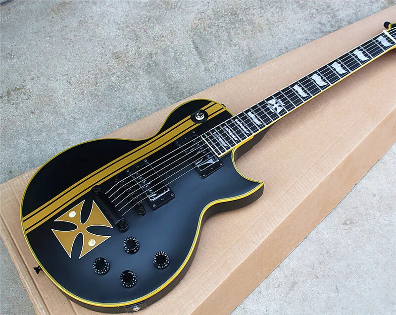 CROSS SW Old Electric Guitar Yellow Striped Cross,Black Body and Black Hardwares