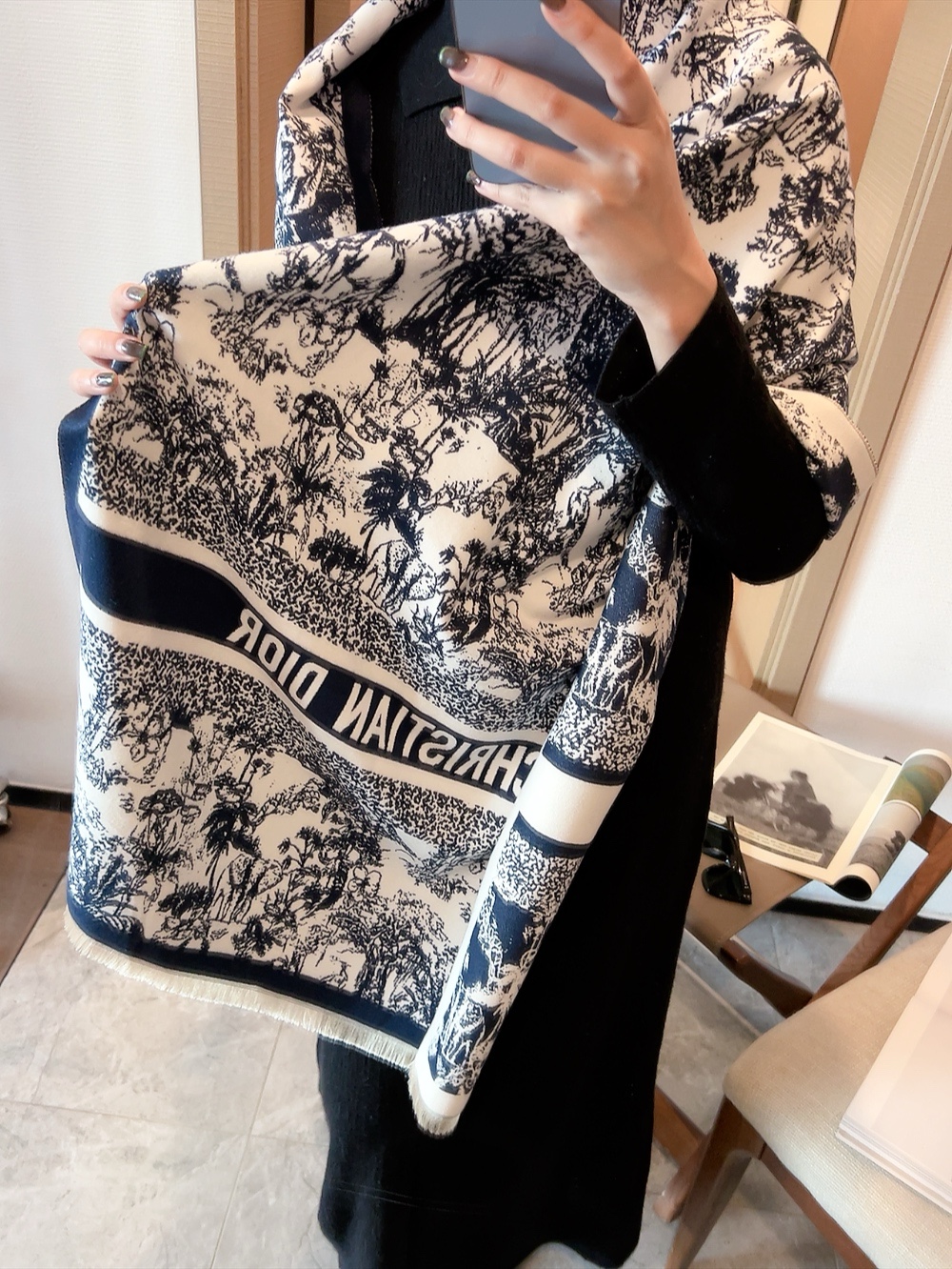 Dior Toile Print Scarf Black and Grey 65 x 180 cm product images