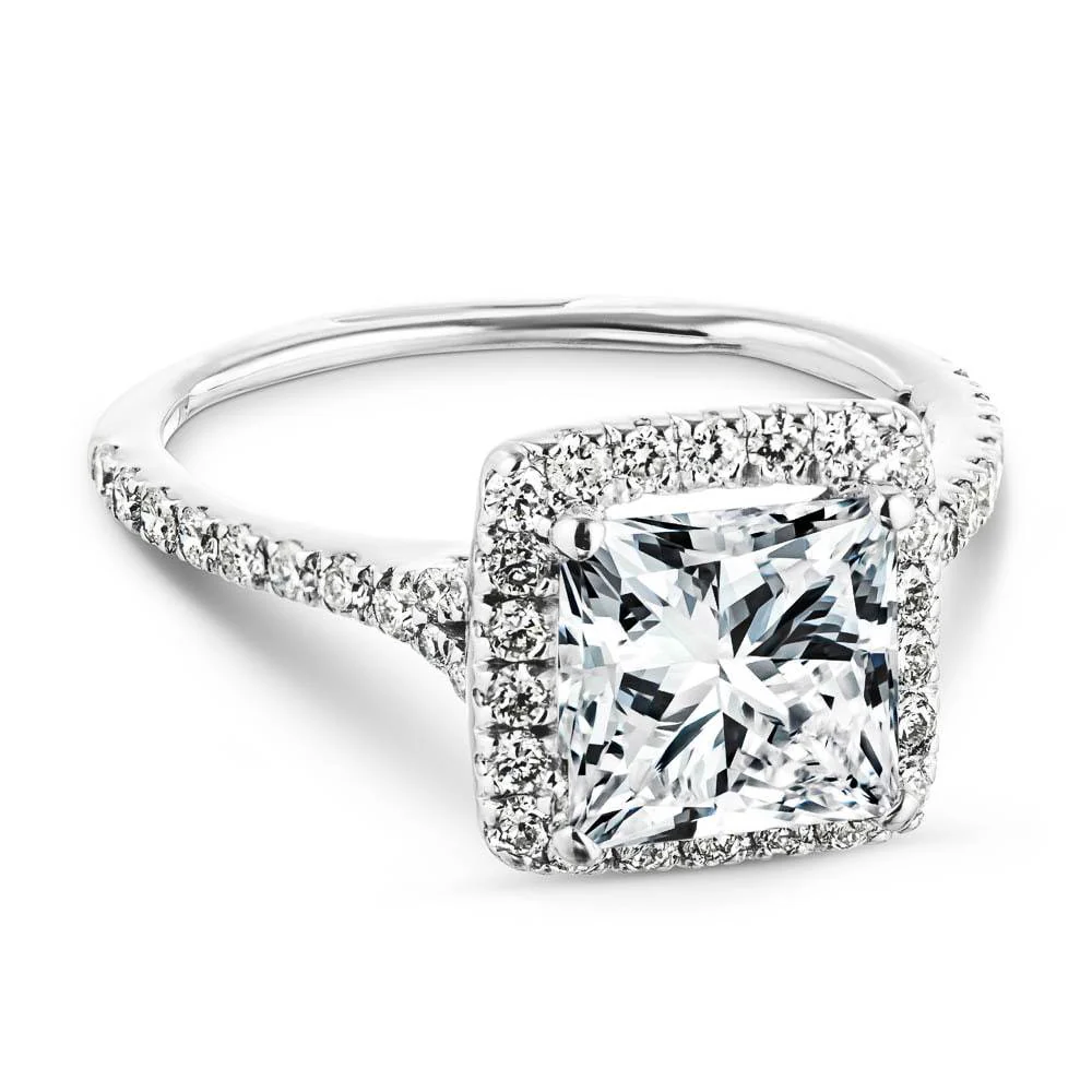 Charlotte Princess Lab Grown Diamond Split Shank Halo Engagement Ring