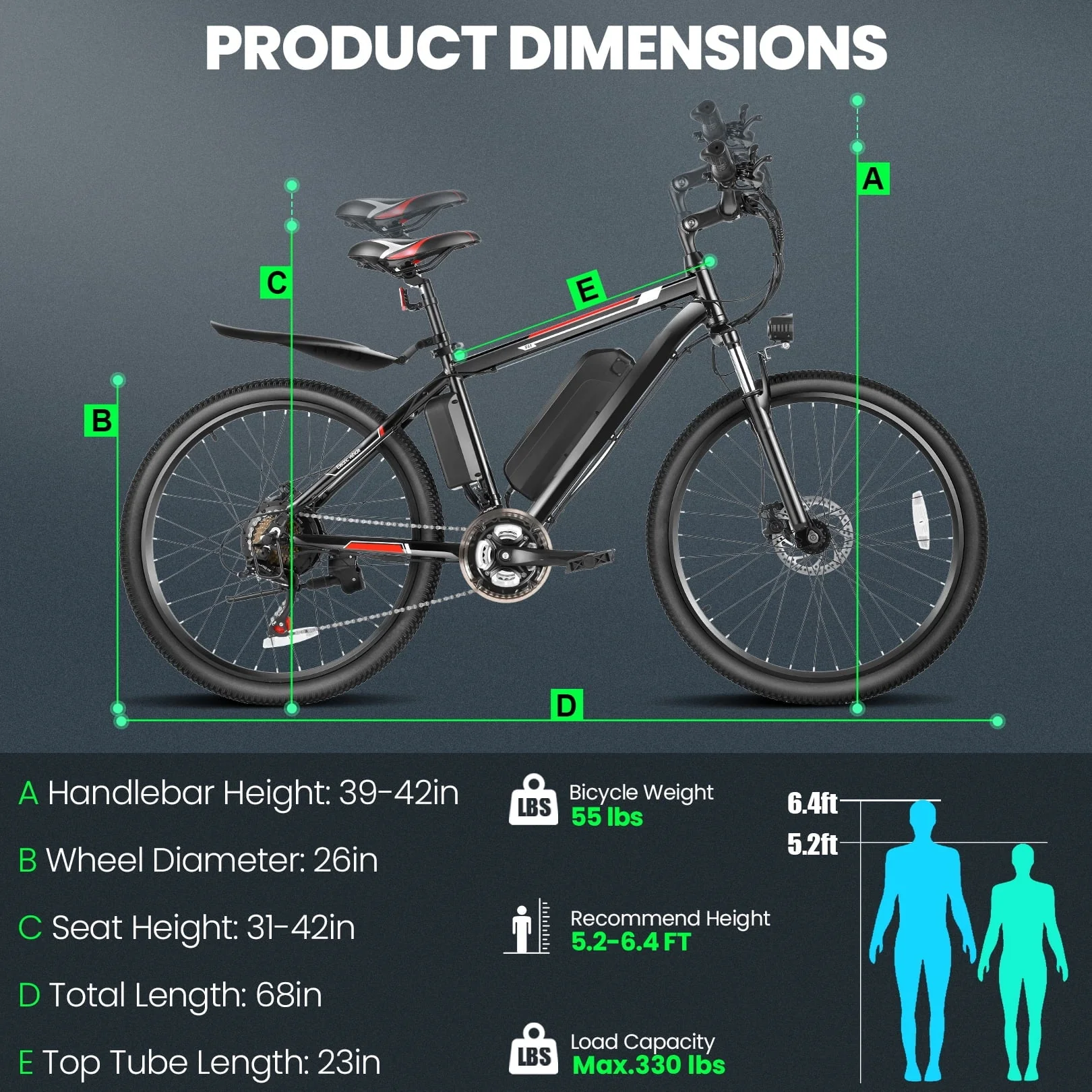 Gocio 26in Electric Mountain Bike, 500W, 375Wh, 21-Speed