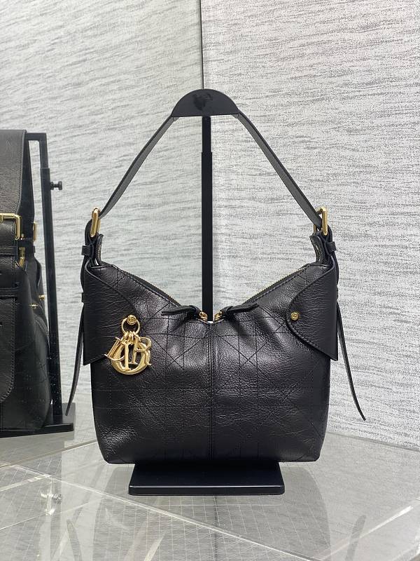 Dior Structured Hobo Bag Small Black Leather