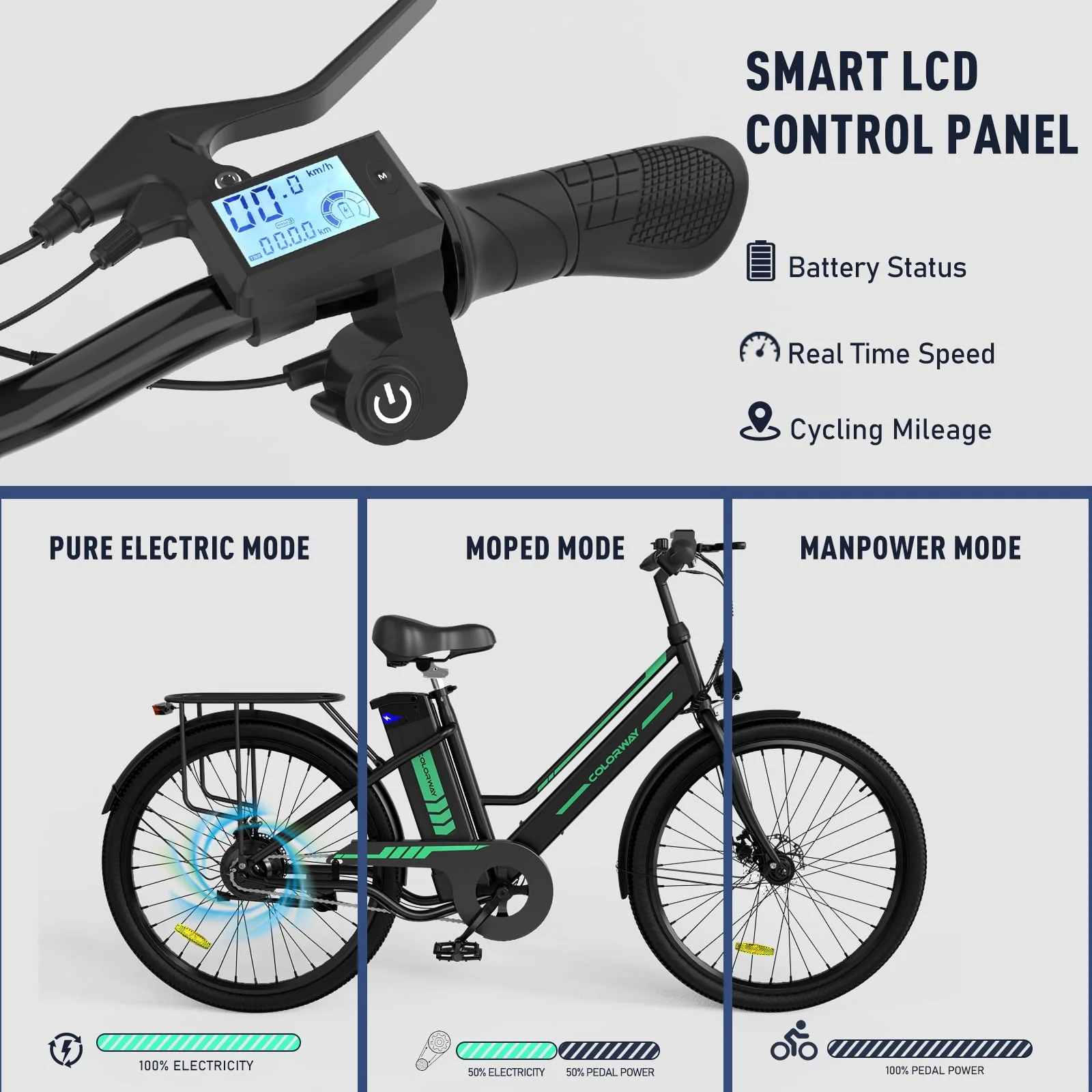 COLORWAY 26in Electric Bike, 500W, 36V 12Ah