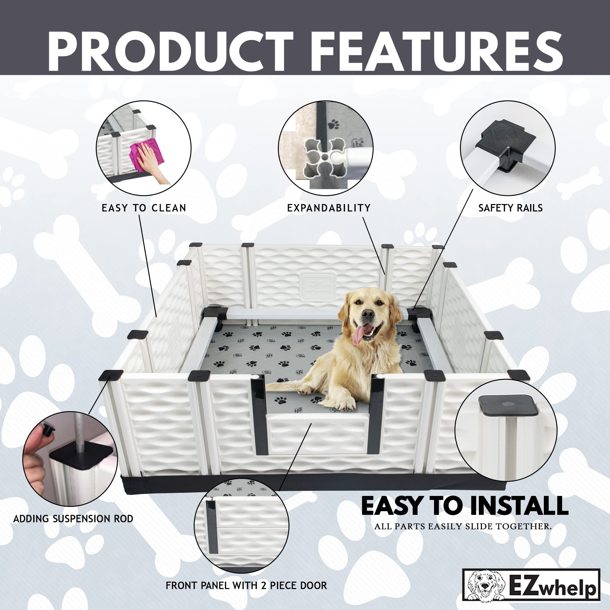 Puppies - Indoor Dog Whelping Pen with Rails - Puppy Playpen
