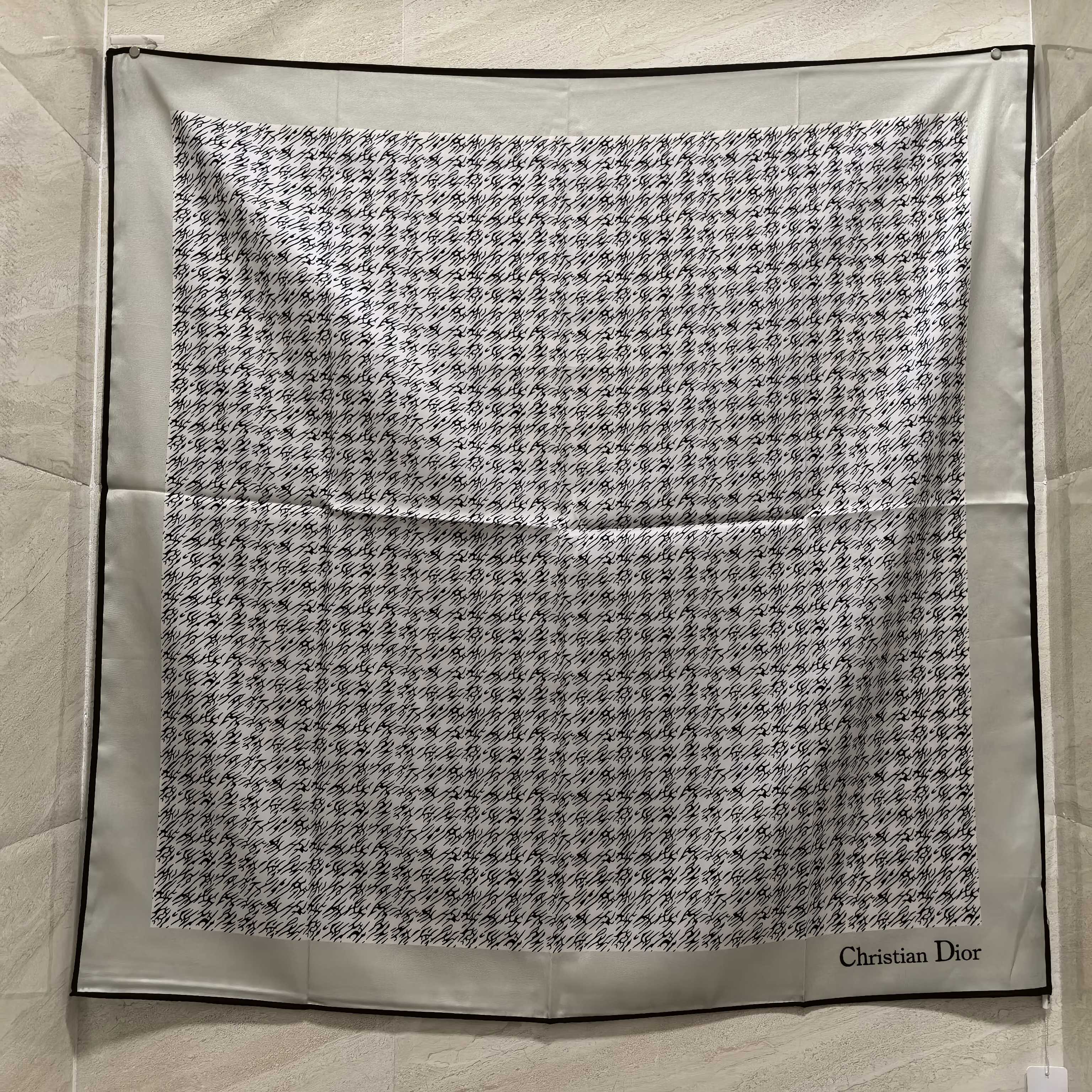 Dior Houndstooth Silk Square Scarf Grey and Navy 90 x 90 cm product images