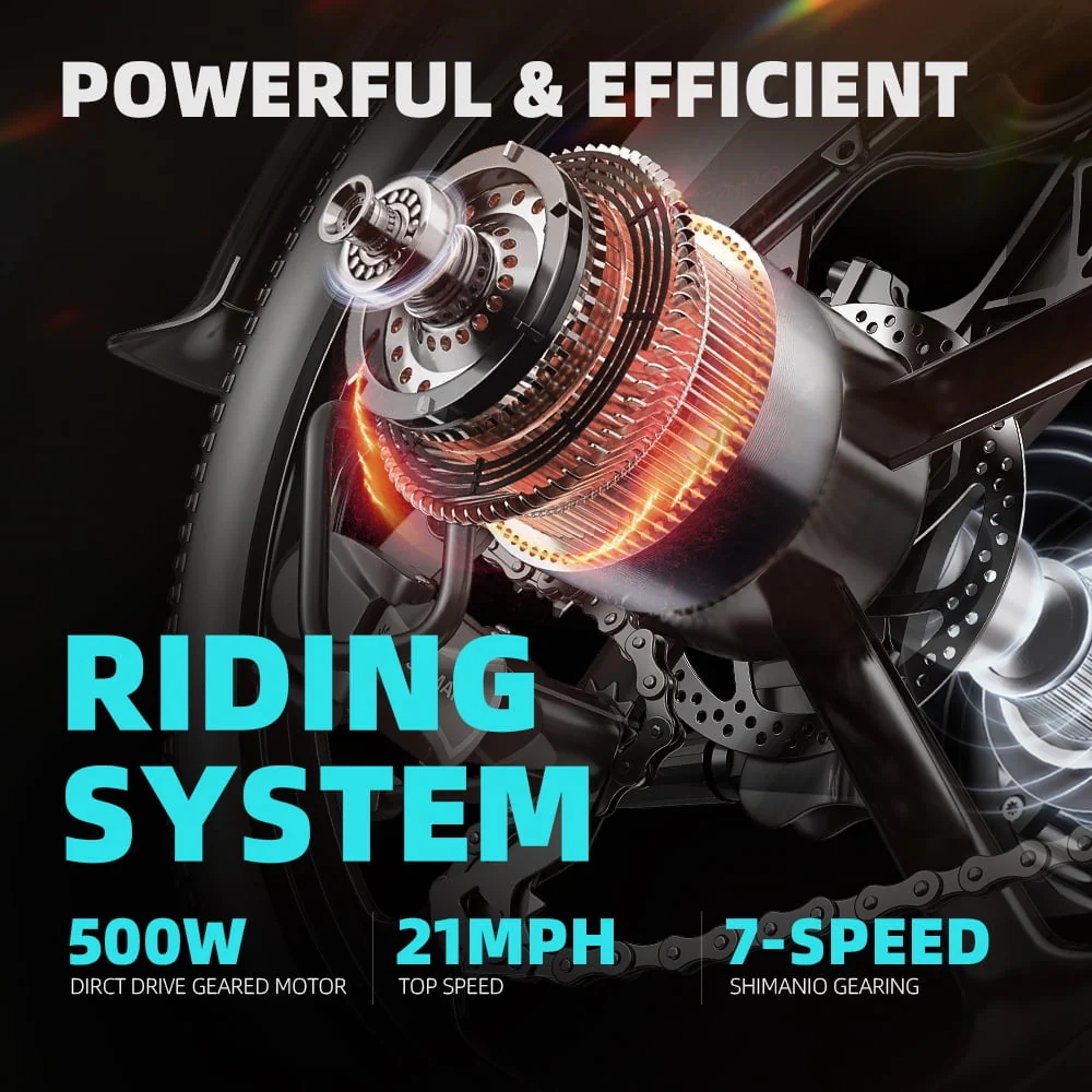 EUY 20in Folding Electric Bike, 500W, 48V 12.8Ah, Black