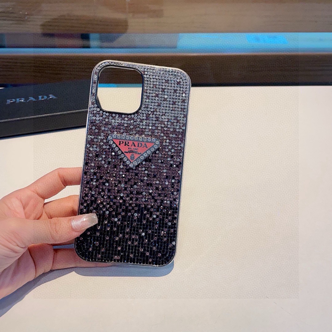 Prada Style Gradient Full Rhinestone Glitter Phone Case