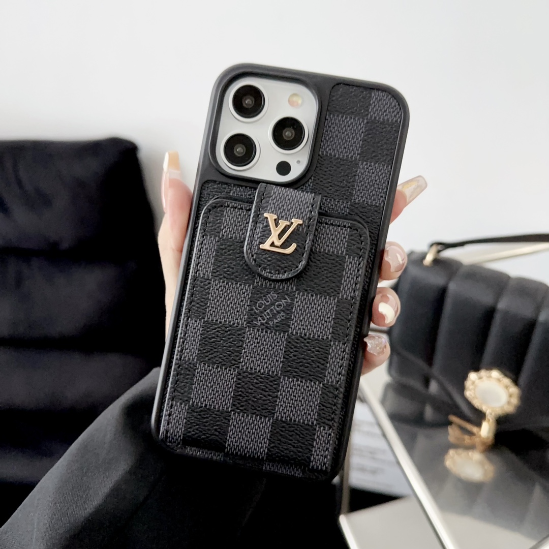 Designer Monogram Card Holder Phone Case with LV & GG Metal Buckle