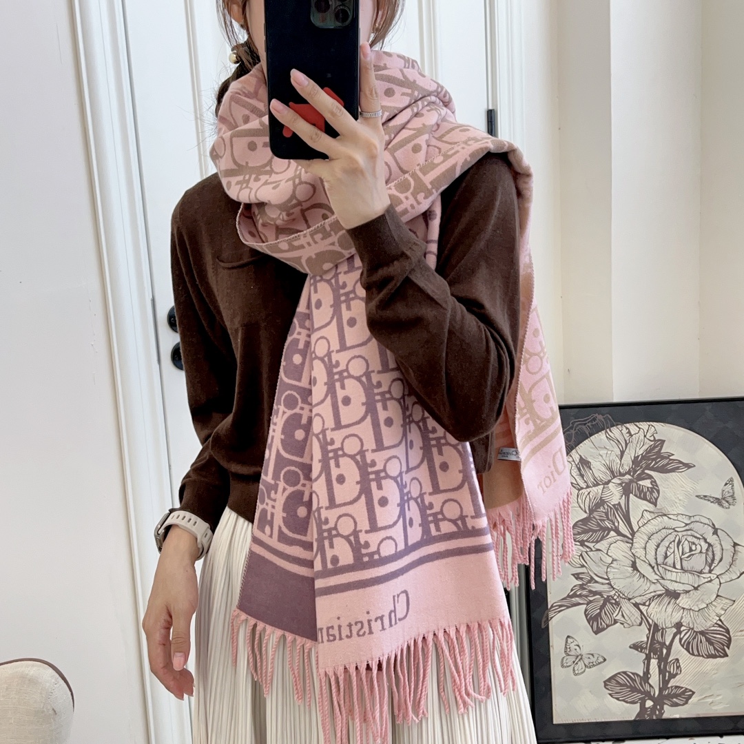 Dior Logo Jacquard Wool Scarf Pink product images