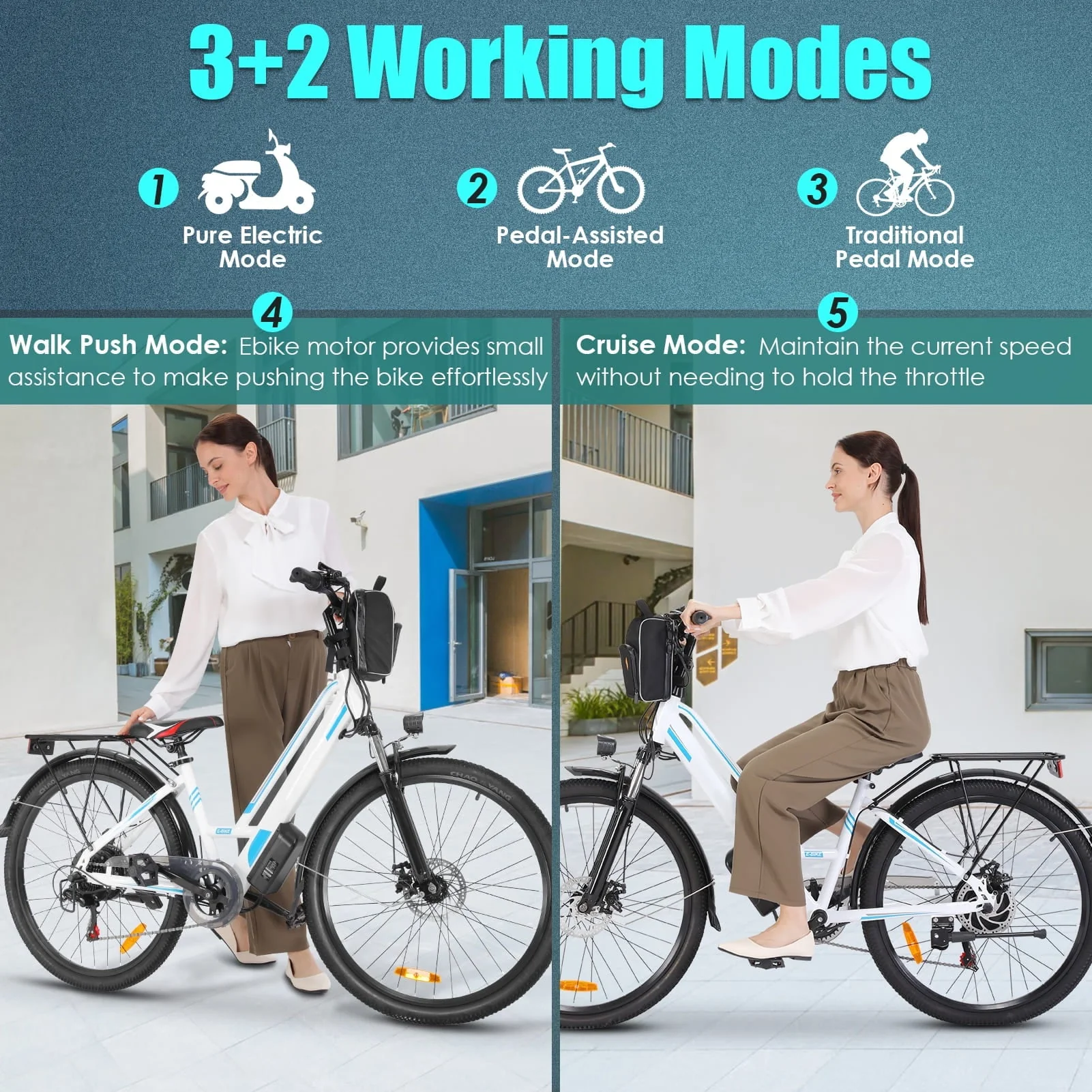 Elifine 26in Electric Commuter Bike, 500W, 48V 7.8Ah, 7-Speed