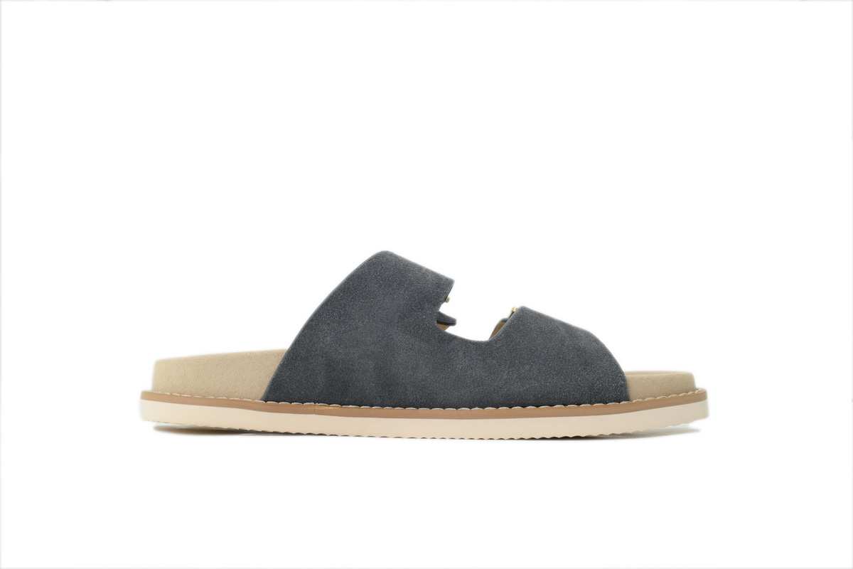 Brunello Cucinelli Suede Slide Sandals Grey