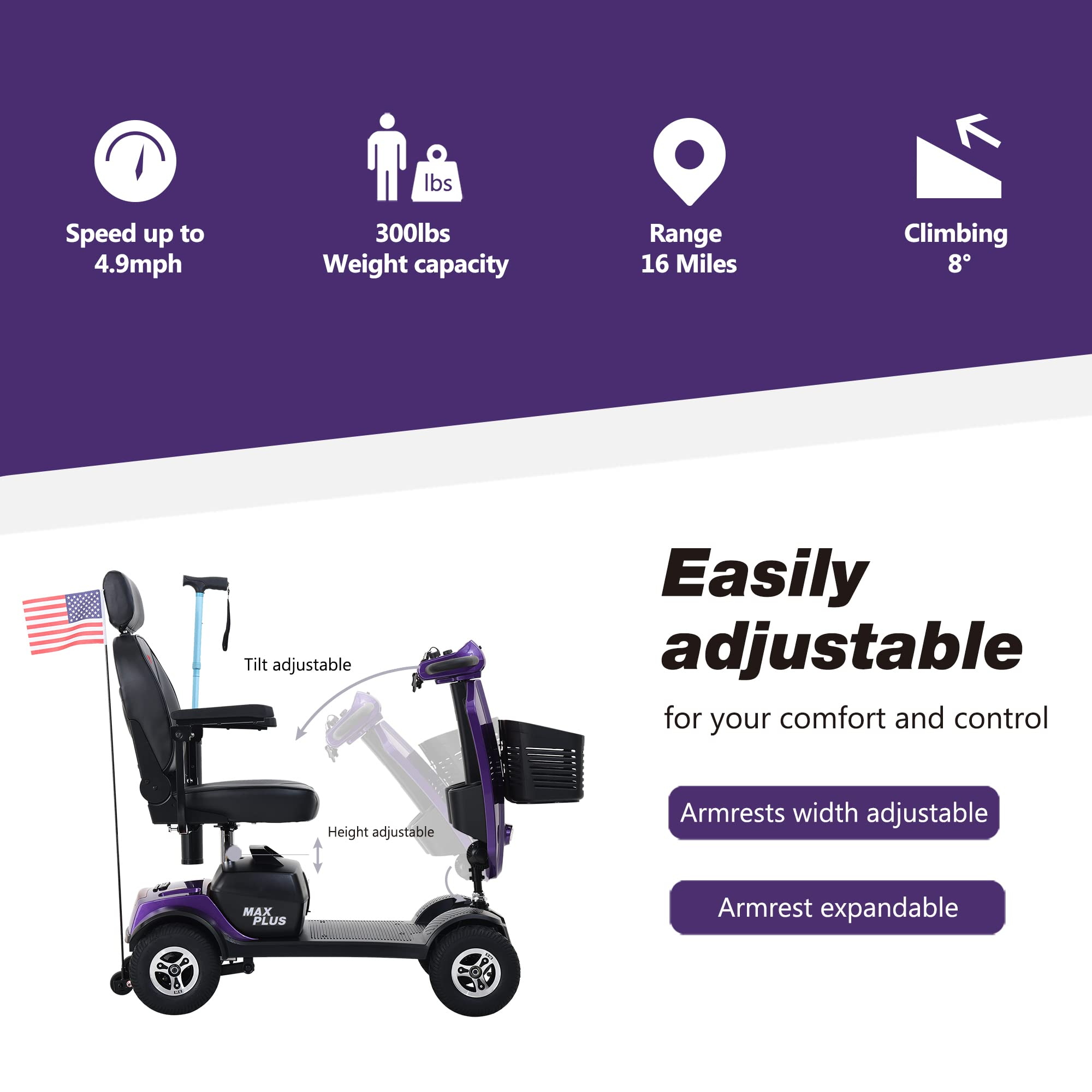 Electric Mobility Scooter for Adults Wheelchair Device for Travel