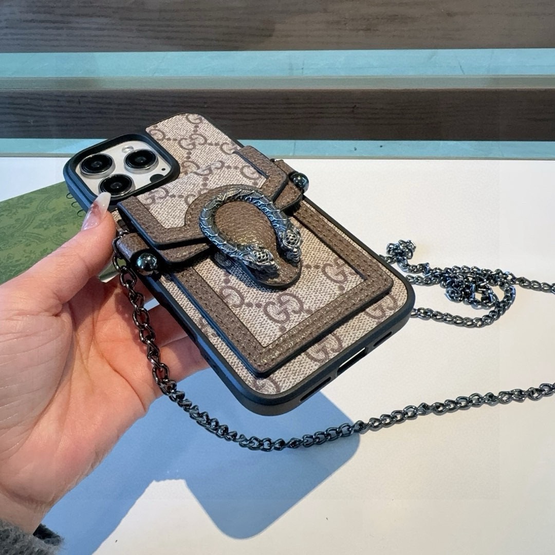 Gucci Dionysus Snake Head Leather Phone Case with Card Slot & Crossbody Strap