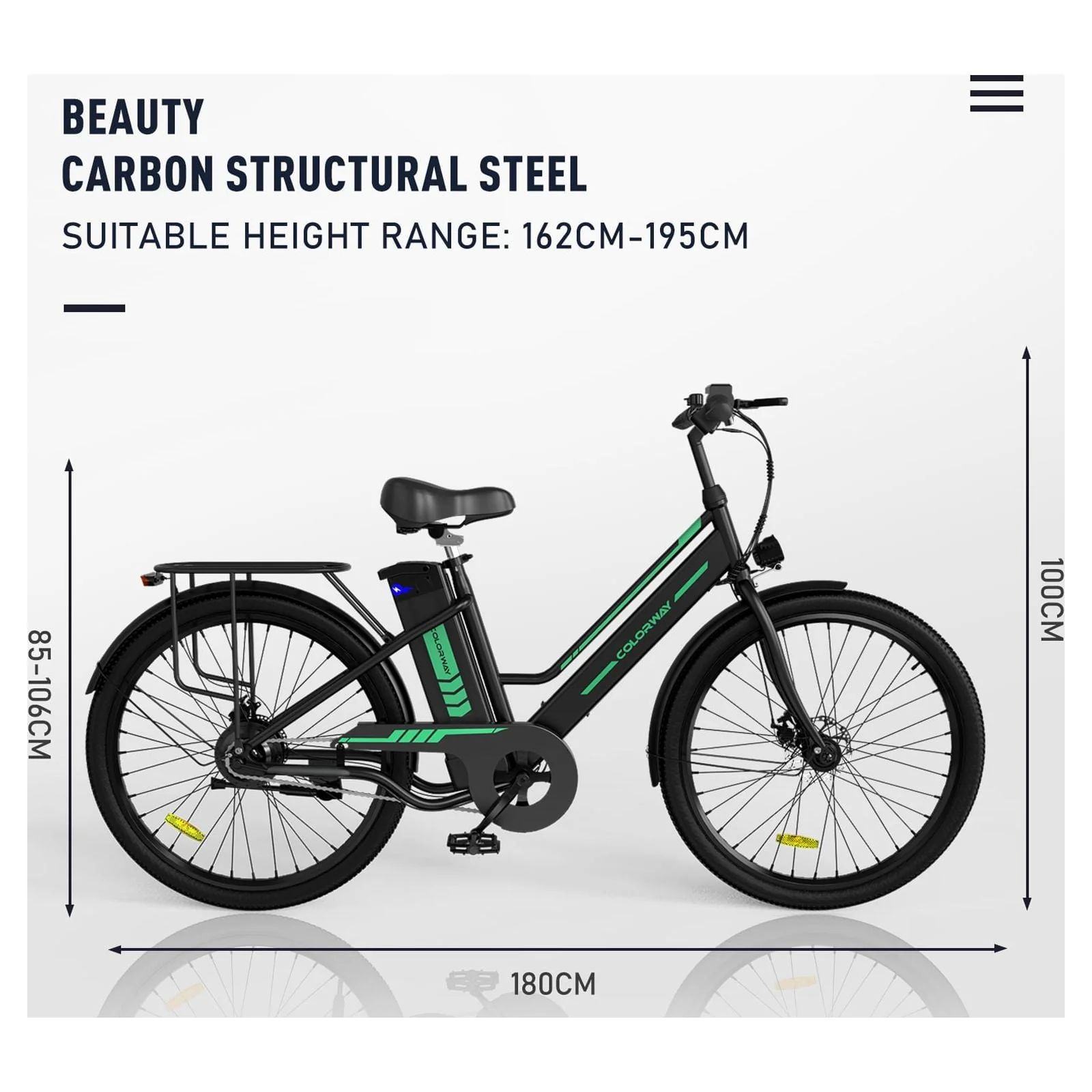 COLORWAY 26in Electric Bike, 500W, 36V 12Ah