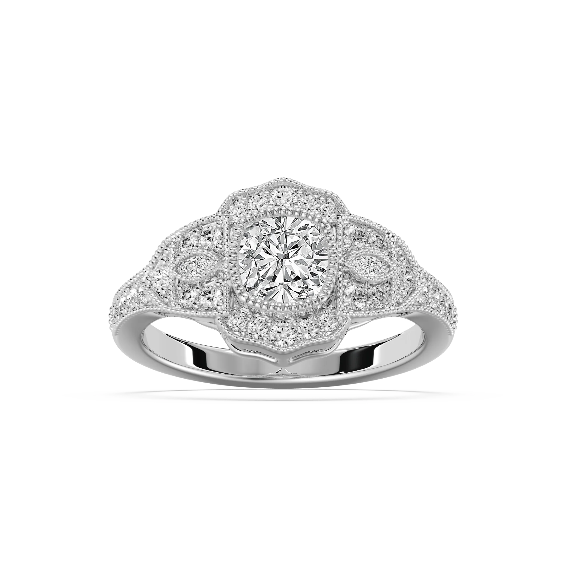 Kalina Cushion Lab Grown Diamond Vintage Side Stone Engagement Ring