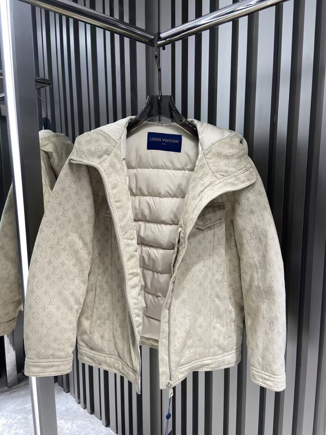 LV monogram logo denim down jacket