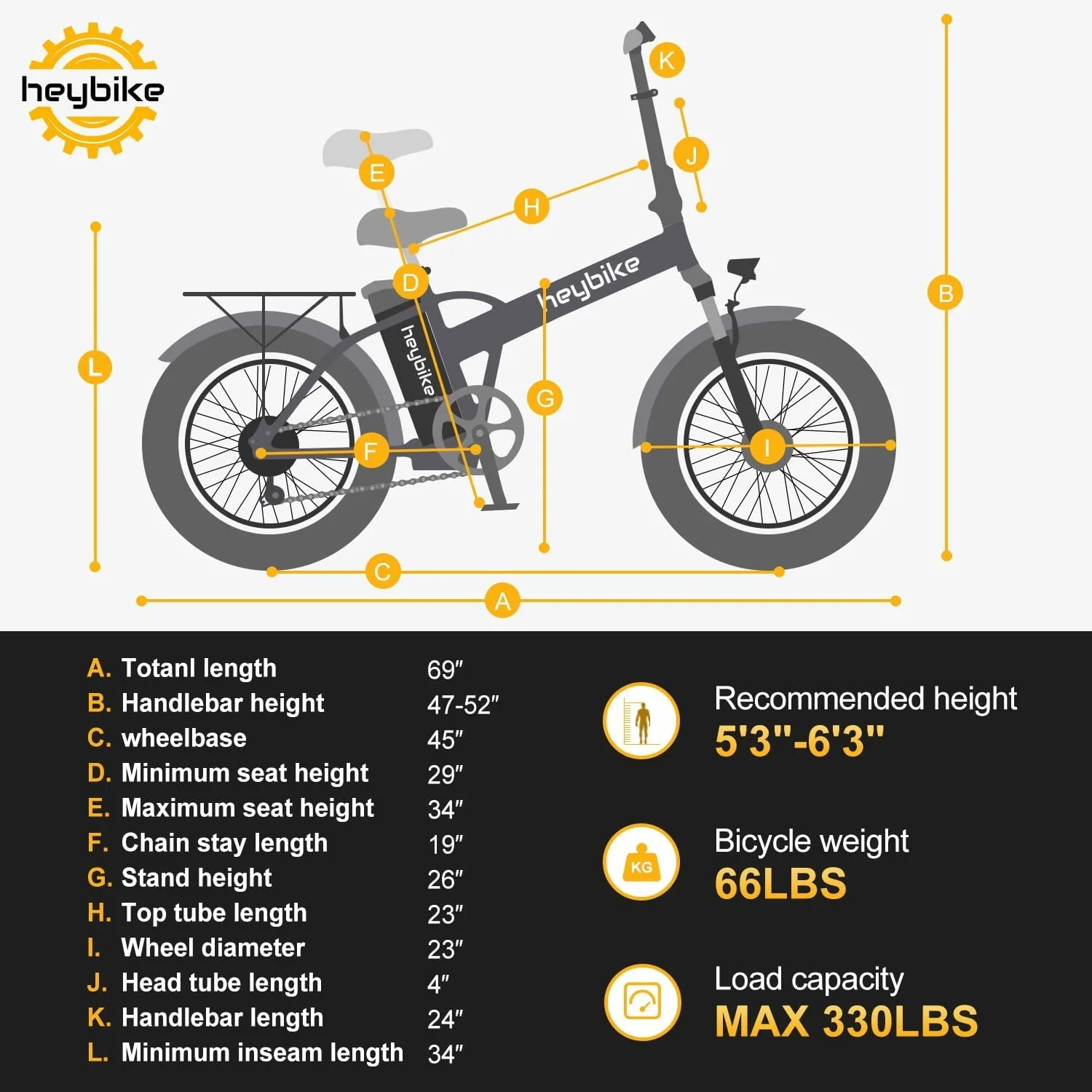 Heybike Mars 20in Folding Fat Tire Electric Bike, 500W, 48V 12.5Ah