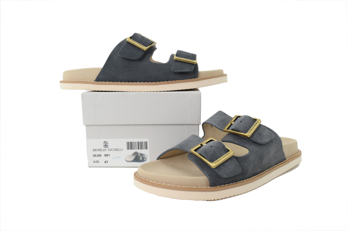 Brunello Cucinelli Suede Slide Sandals Grey