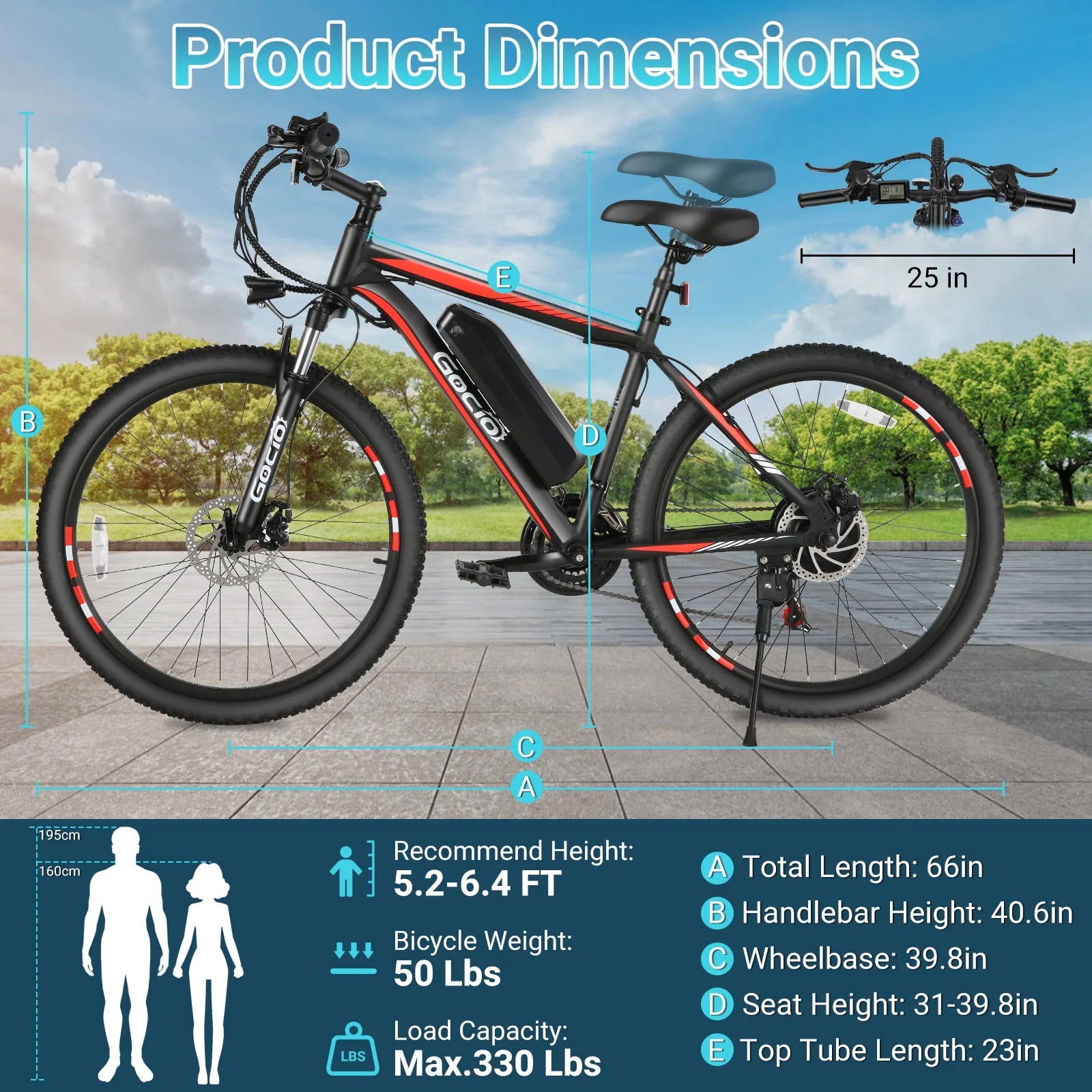 Gocio 26in Electric Mountain Bike, 500W, 48V 7.8Ah
