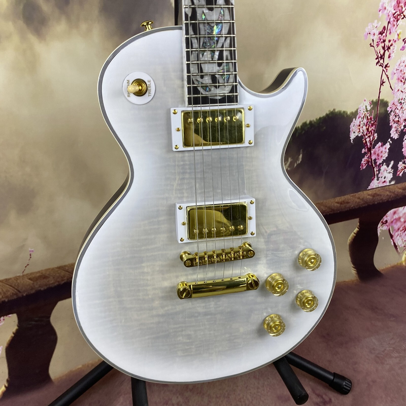 Custom 6 Strings Electric Guitar Gold Hardware Flame Maple Shell Abalone Inlay