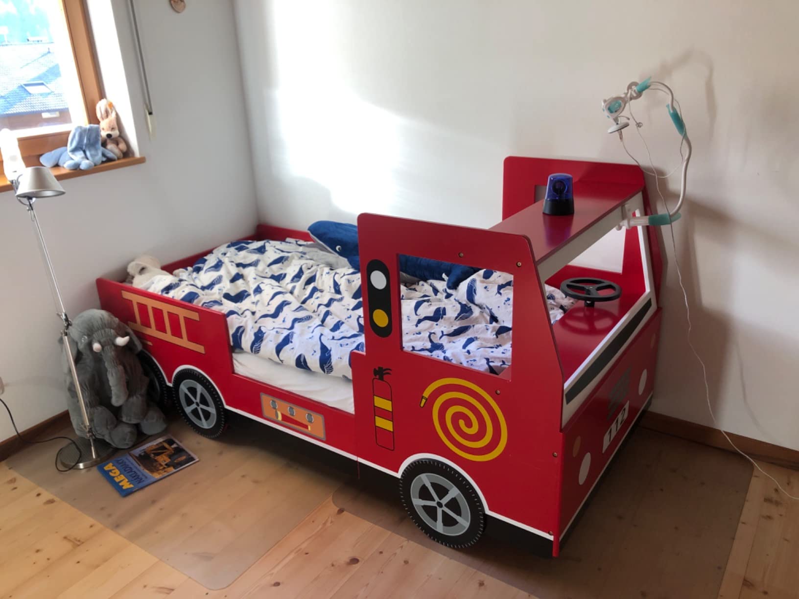 Children's Bed Frame Red Fire Truck Imitation Kids Bed Car