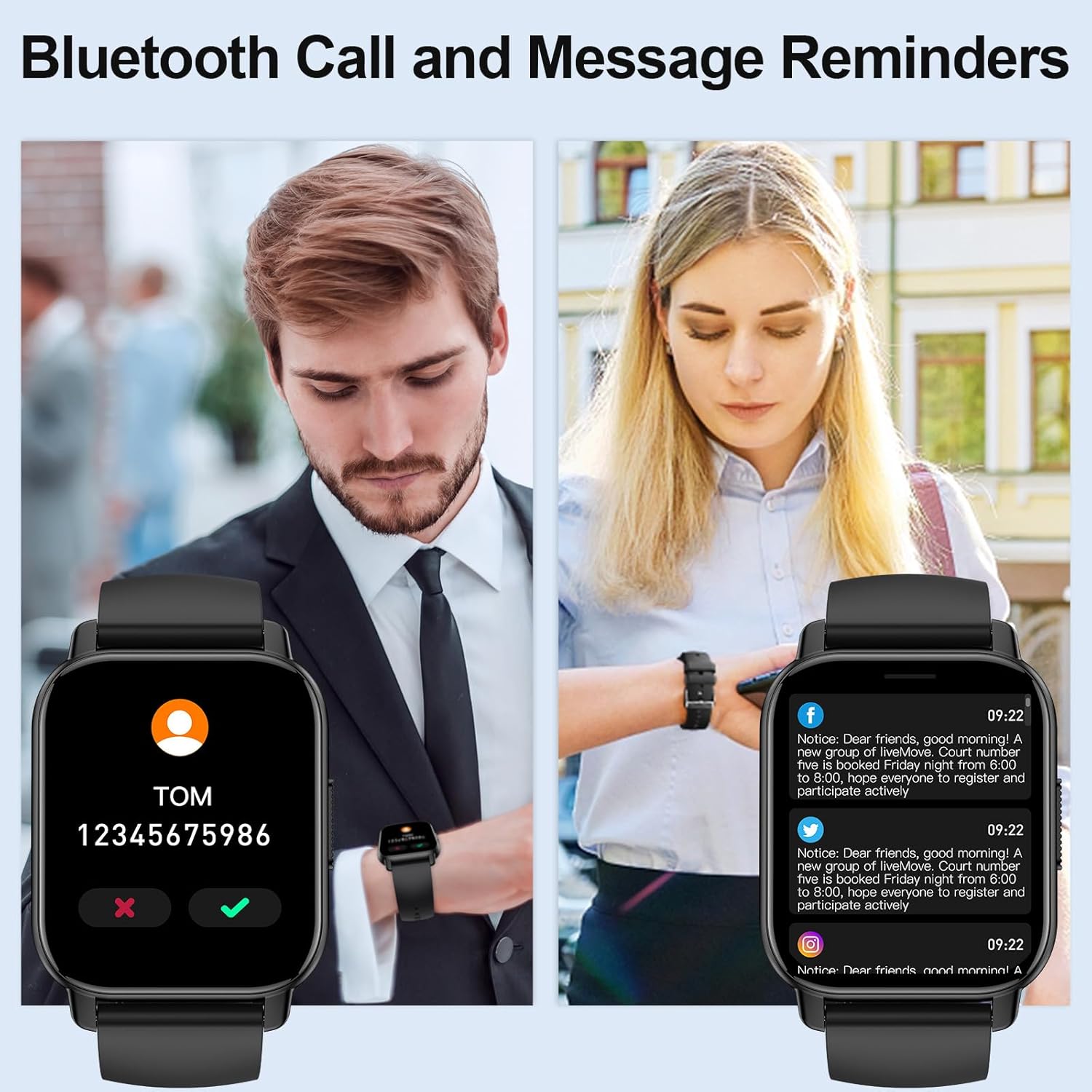 Smart Watch for Men/Women with Bluetooth Call/Message Reminder, 1.85