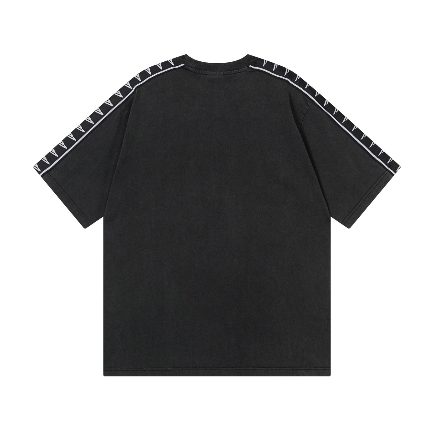Balenciaga Washed & Distressed T-Shirt With 3B Artistic Webbing Accents Sleeves Black/Grey