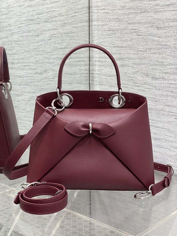 Dior Bow Tote Bag Medium Burgundy