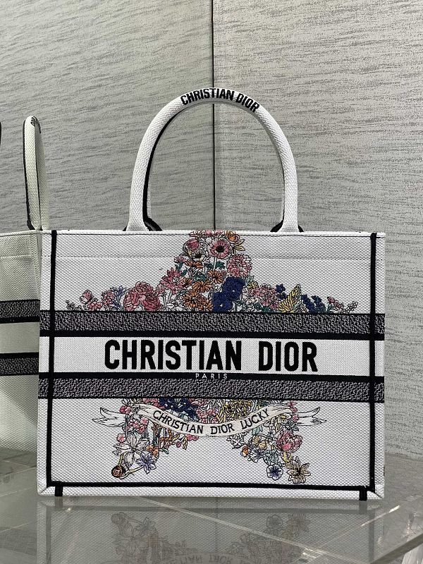 Dior Book Tote Medium White Botanical Garden Chip Edition