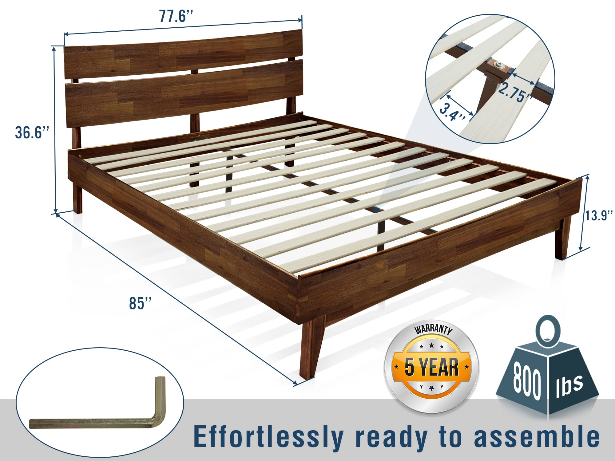 Acacia Aurora 14 Inch Wood Platform Bed